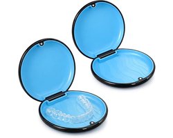 2 stuks beugeldoos - tandprothesenbox - Gebitsbakje - magneetsluiting - ideaal voor beugels en prothesen - zwart - 8.8×8.7×2.4cm