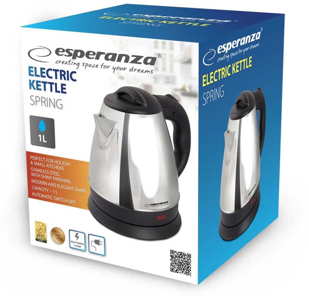 Esperanza Ekk116x - Waterkoker - 1l - 1350w - Inox Zilver One Size / EU Plug — afbeelding 3