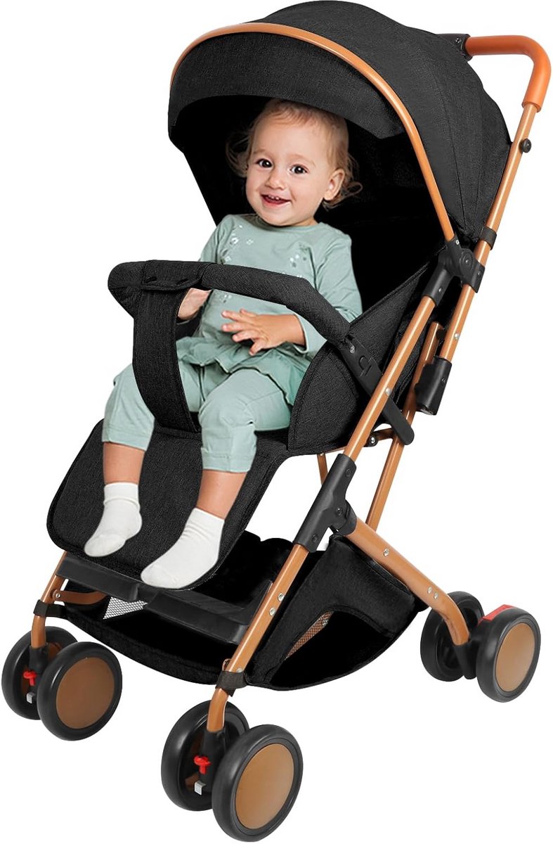 2-in-1 Kinderwagen Inklapbaar met Ligfunctie en Verstelbare Handgreep
