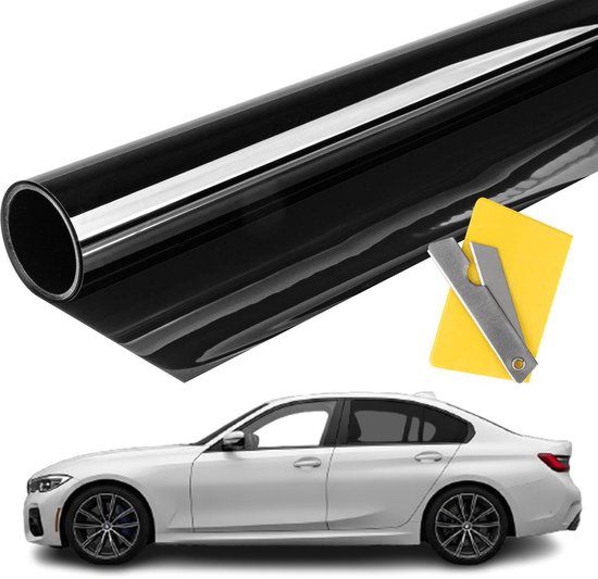 VCTparts Film teinté pour vitres de voiture en Vinyl Zwart 50 x 300 cm (30 %) – Film noir pour Protection solaire et intimité avec outil