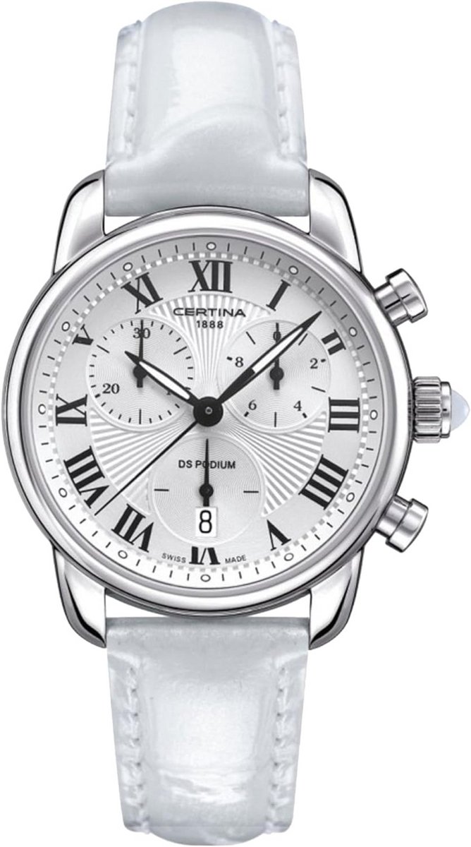 Dameshorloge Analoge Witte Wijzerplaat Lederen Band Kwarts Chronograaf