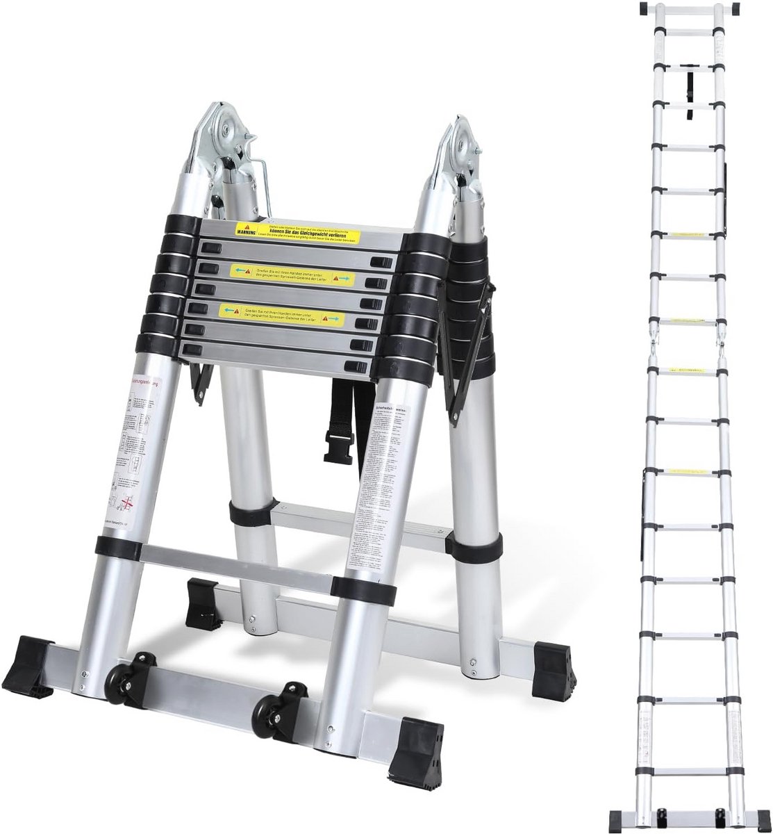 Telescopische Aluminium Vouwladder - Uittrekbare Ladder tot 5m - Antislip en Multifunctioneel - 150 kg Belastbaarheid