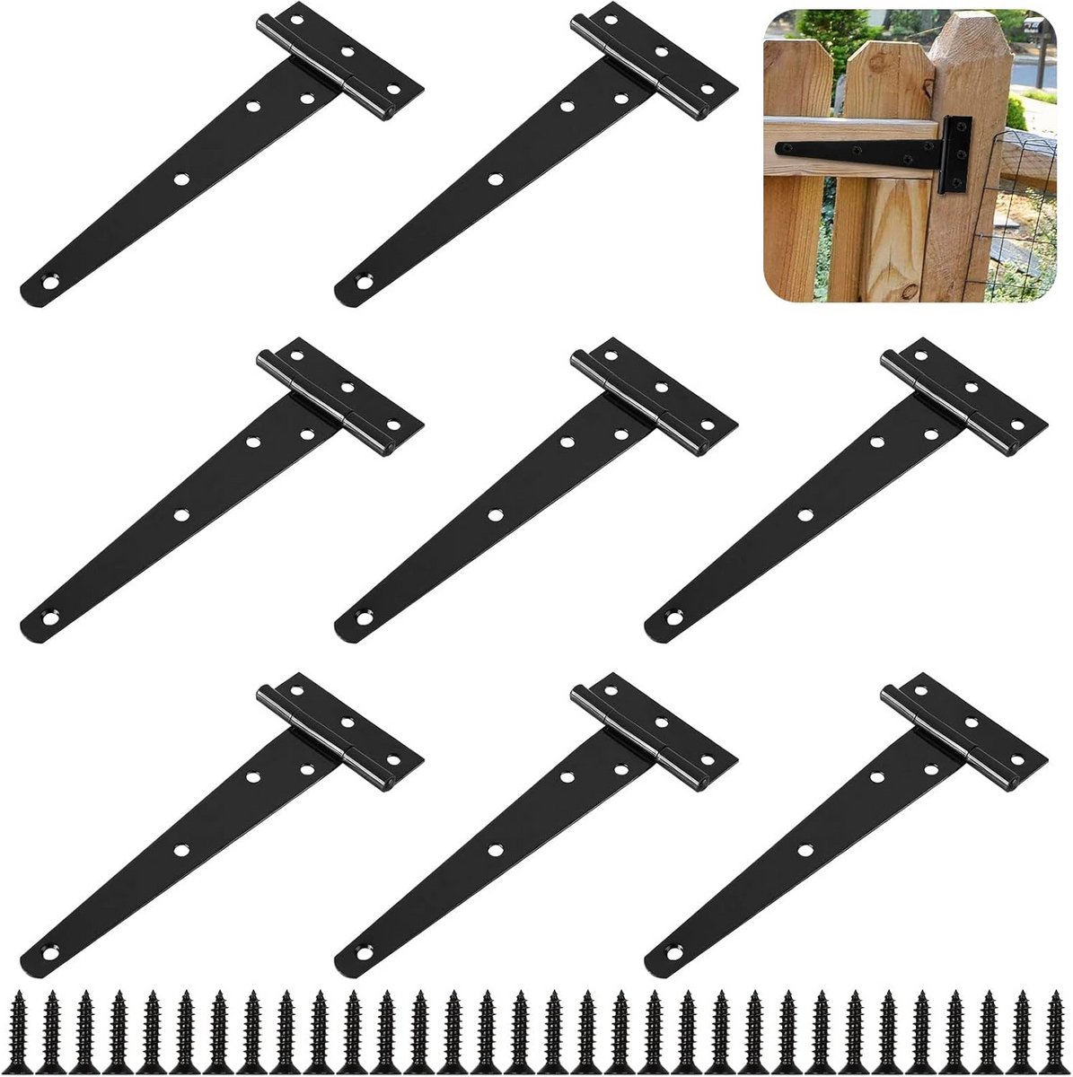 Zware T-vormige scharnieren 150 mm met schroeven - Ideaal voor houten hekken en schuurdeuren