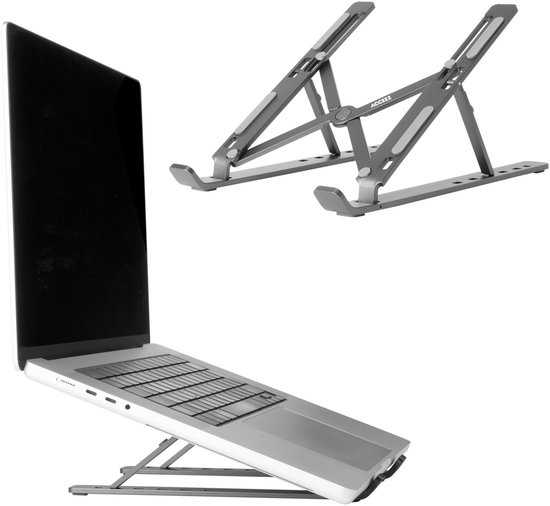 Accezz Laptop Houder – Laptop Standaard – Verstelbaar en Opvouwbaar – Universele Laptopverhoger – Grijs