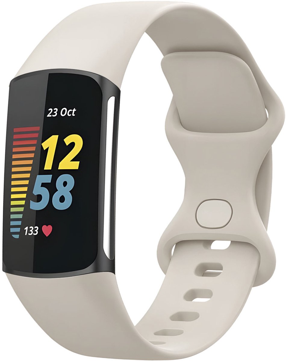 Siliconen bandje - Geschikt voor Fitbit Charge 5/ Charge 6 - Beige