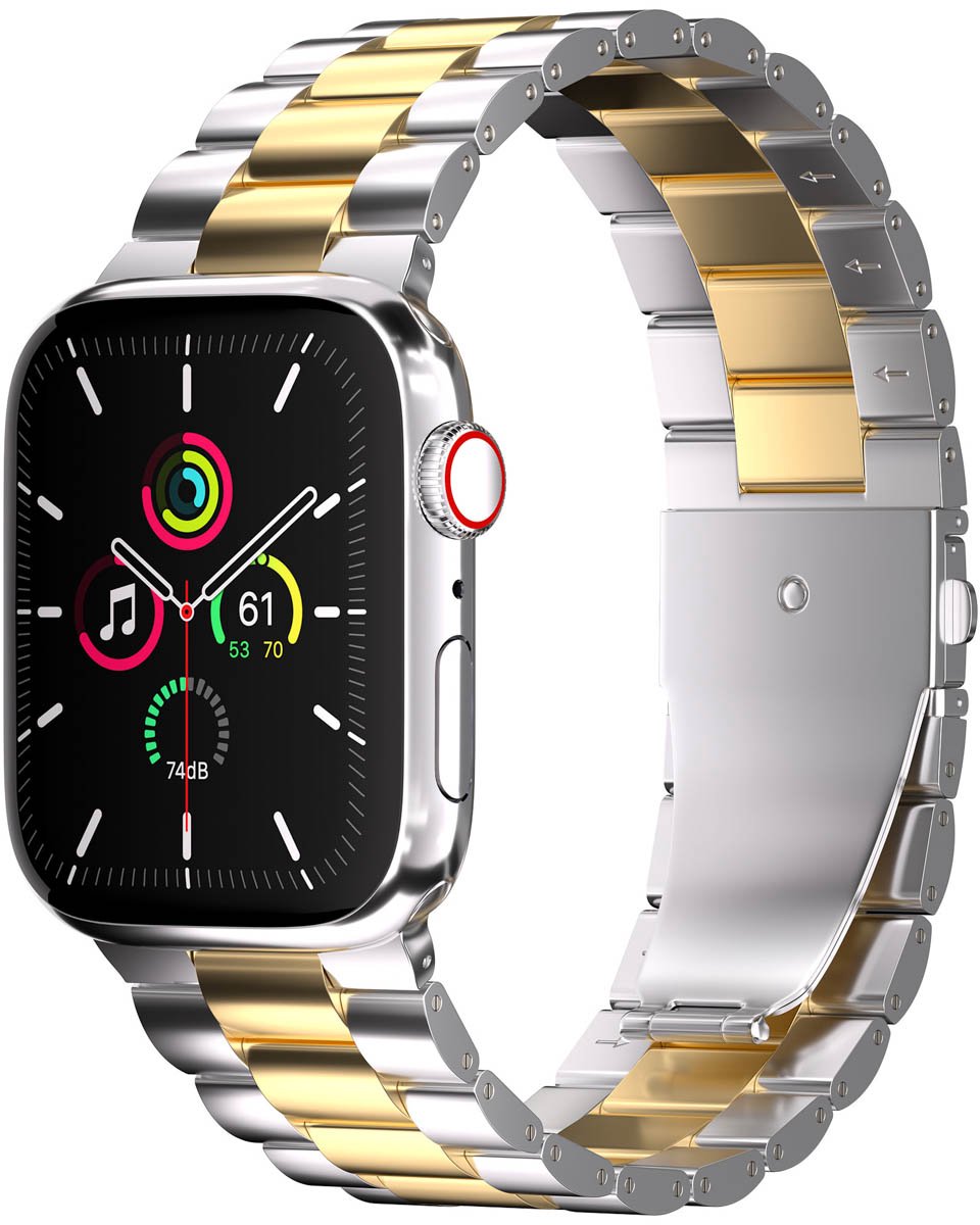 iMoshion Bandje Geschikt voor Apple Watch Bandje Series 1 / 2 / 3 / 4 / 5 / 6 / 7 / 8 / 9 / SE / Ultra (2) - 42 / 44 / 45 / 49 mm / Goud - iMoshion Stalen band - Zilver