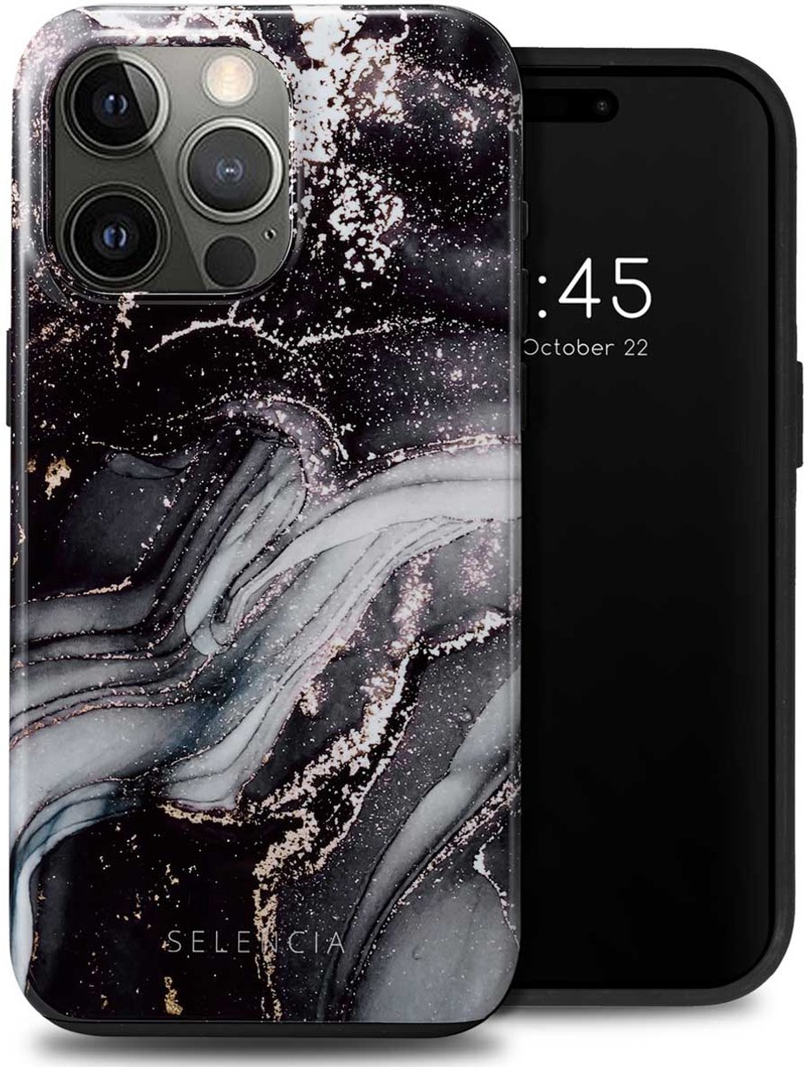 Selencia Hoesje - Geschikt voor Apple iPhone 15 Pro Max - Backcover - Chic Marble Black