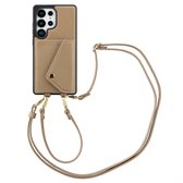 Selencia Hoesje - Geschikt voor Samsung Galaxy S25 Ultra - Sera Koordhoes met pashouder envelop - Taupe