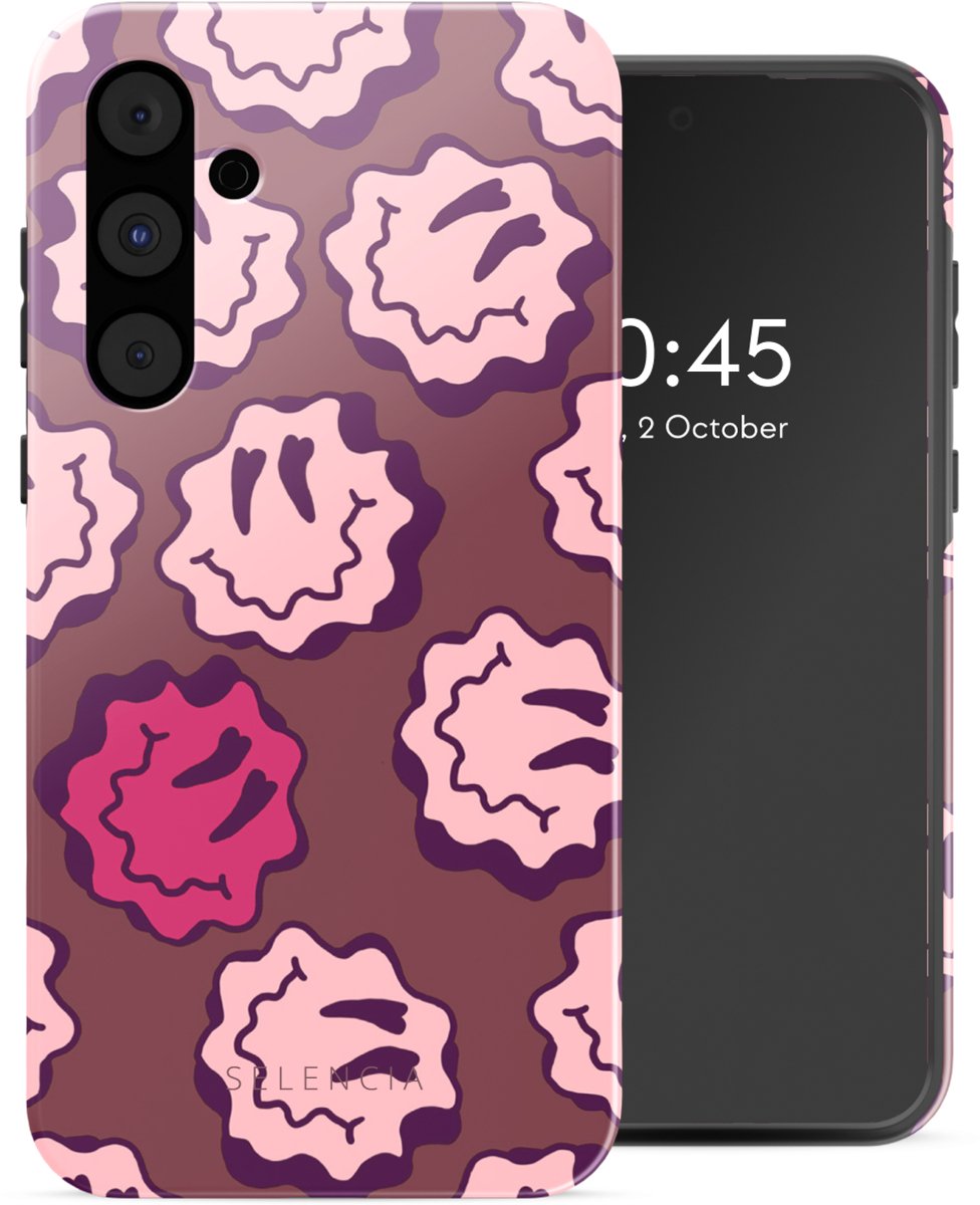 Selencia Hoesje - Geschikt voor Samsung Galaxy A55 (5G) - Backcover - Wavy Smiley Pink