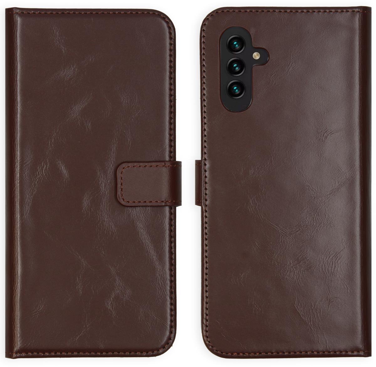 Selencia Hoesje - Geschikt voor Samsung Galaxy A13 (5G) / A04s - Echt Lederen Bookcase - Bruin