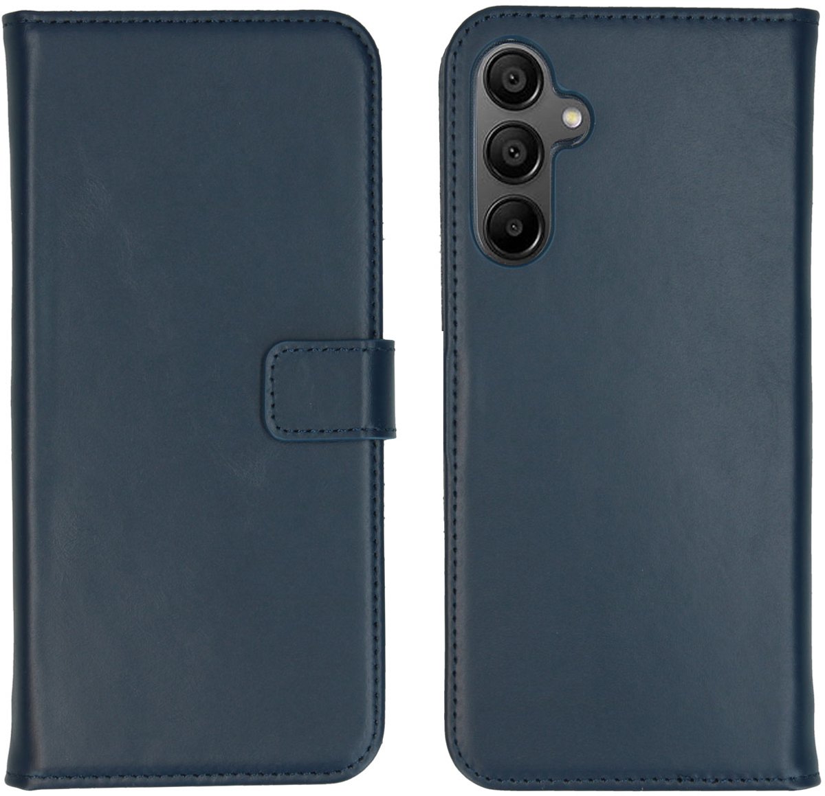 Selencia Hoesje - Geschikt voor Samsung Galaxy A15 (4G) / A15 (5G) - Echt Lederen Bookcase - Donkerblauw
