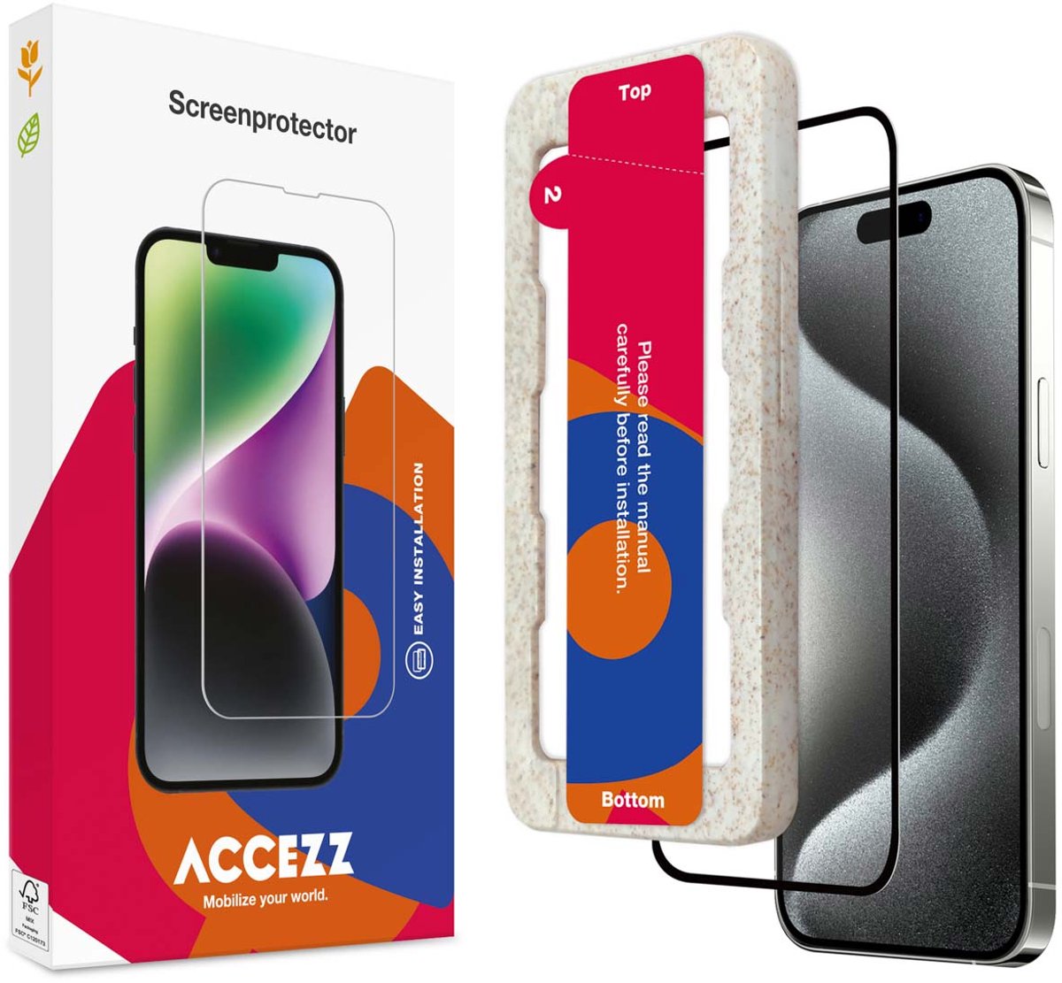 Accezz Screenprotector Geschikt voor iPhone 15 - Accezz Gehard glas Full Cover screenprotector met bio applicator