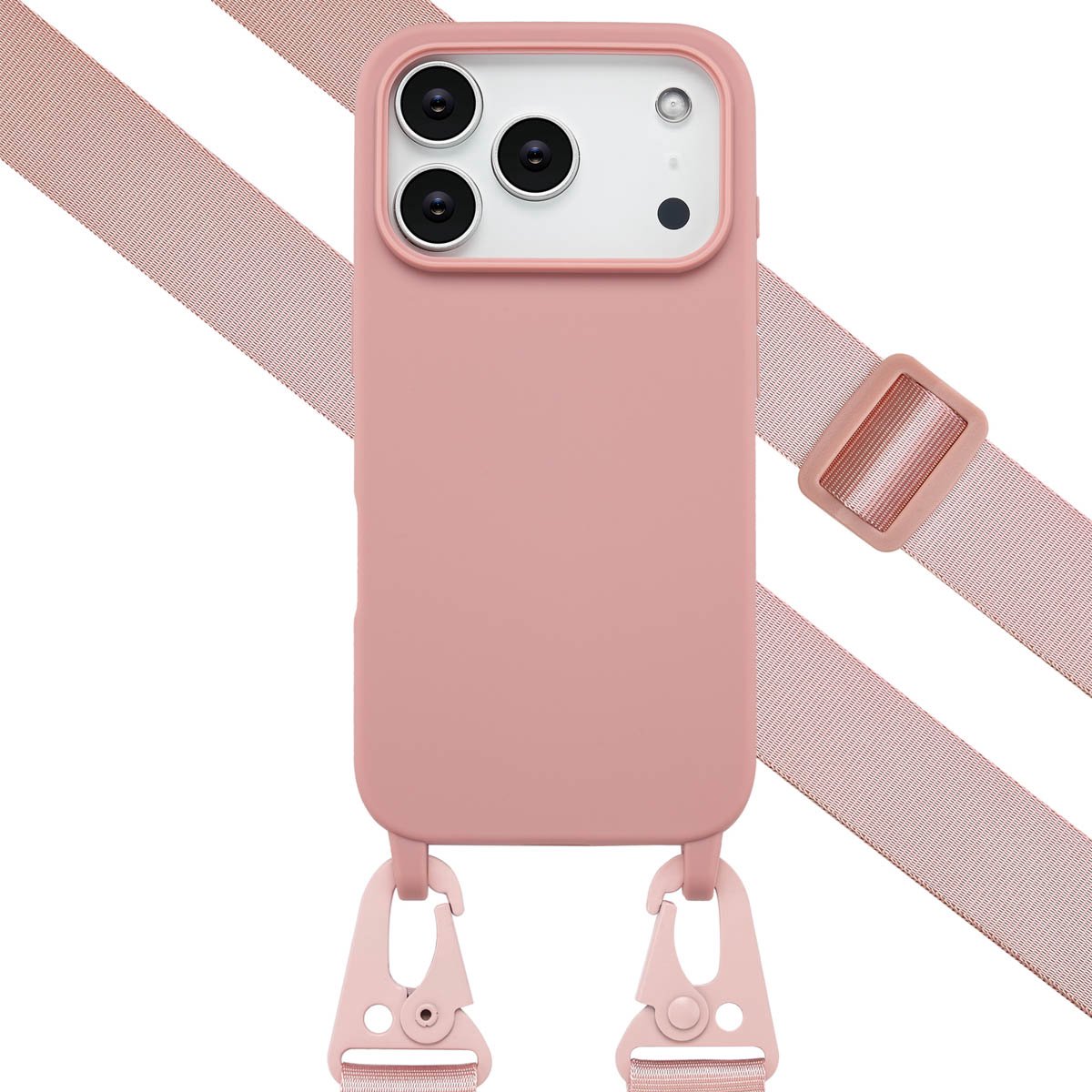 Selencia Hoesje - Geschikt voor Apple iPhone 17 Pro - Siliconen hoesje met afneembaar koord - Sand Pink