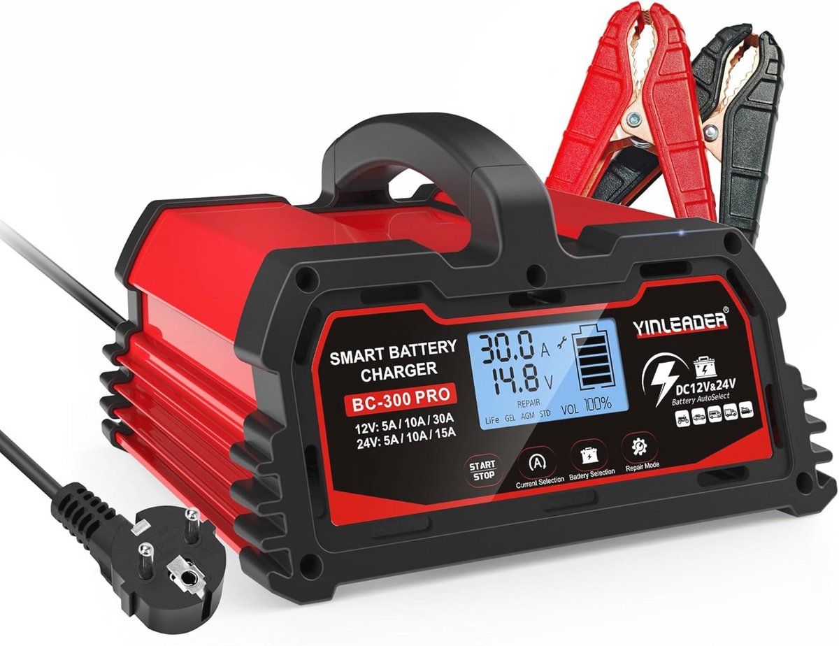 Volautomatische Auto Acculader 30A 12V/24V met LCD-Display