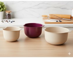 Omslag van Beslagkommen 3 maten - Taupe / Bordeaux Paars - Kunststof - 17,5 / 20 / 22,5 cm - 3 Stuks - Mengkommen - Kom - Koken - Bakken