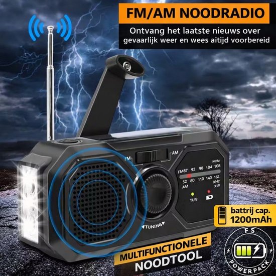 Noodpakket! Multifunctionele Powerbank Radio LED- zaklamp - Noodpakket! - €39,49