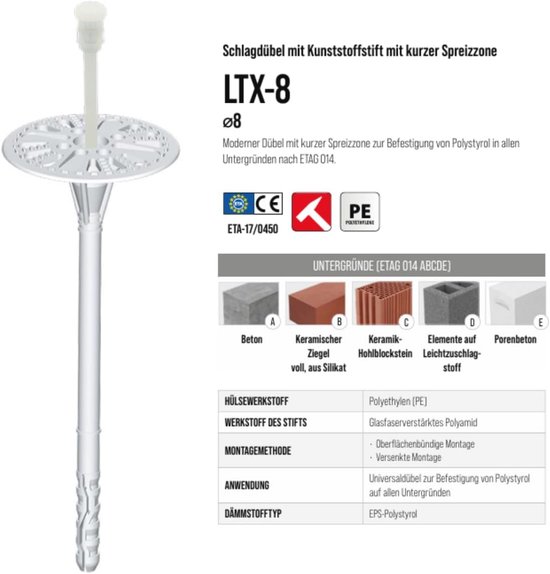 Isolatiepluggen 8x135 mm voor WDVS - 200 stuks | bol