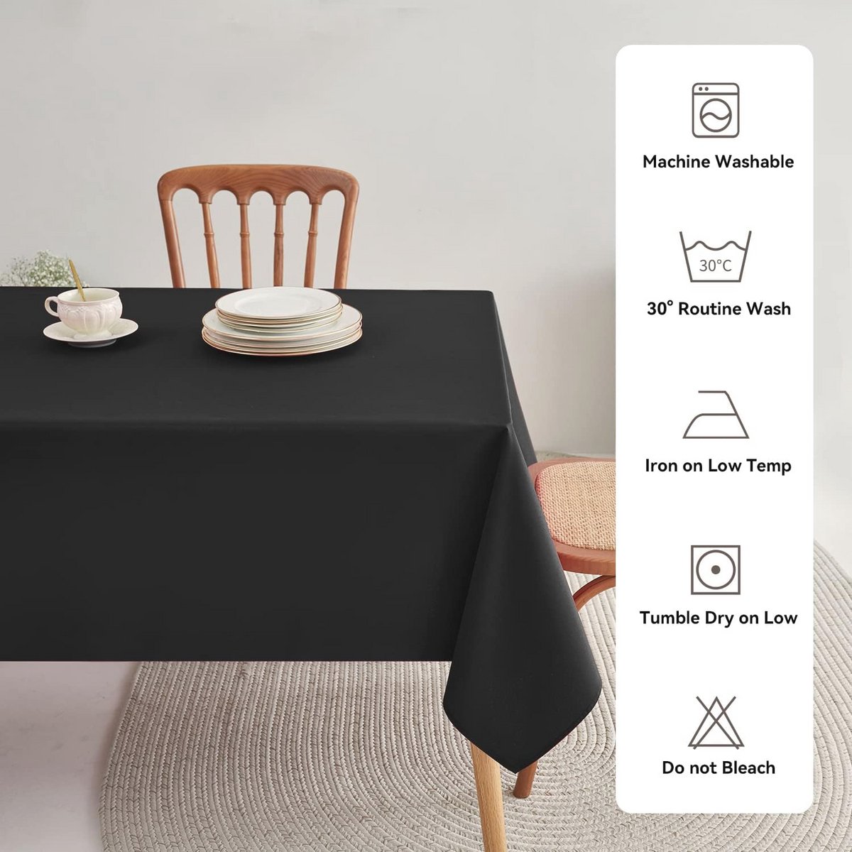 Afwasbaar Tafelkleed 100 x 100 cm - Zwart voor Bruiloft, Restaurant en Terras