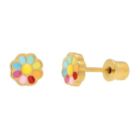 La Rosa Princesa Fleur dorée boucles d'oreilles fille – acier chirurgical 316L – hypoallergénique – fermeture à vis – 6 mm