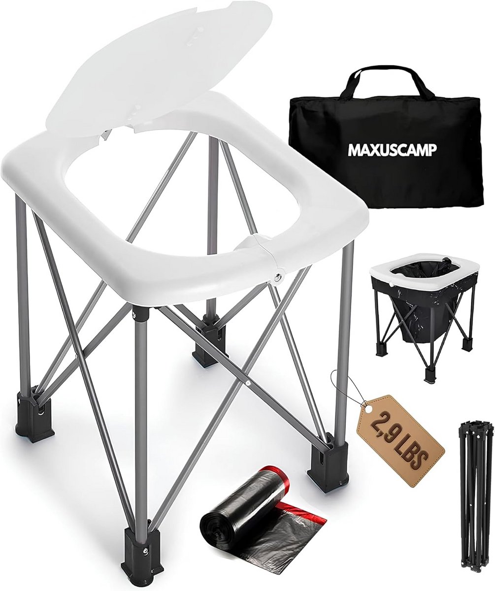 XL Draagbaar Campingtoilet Opvouwbaar - Lichtgewicht Toilet voor Volwassenen met Hoog Frame