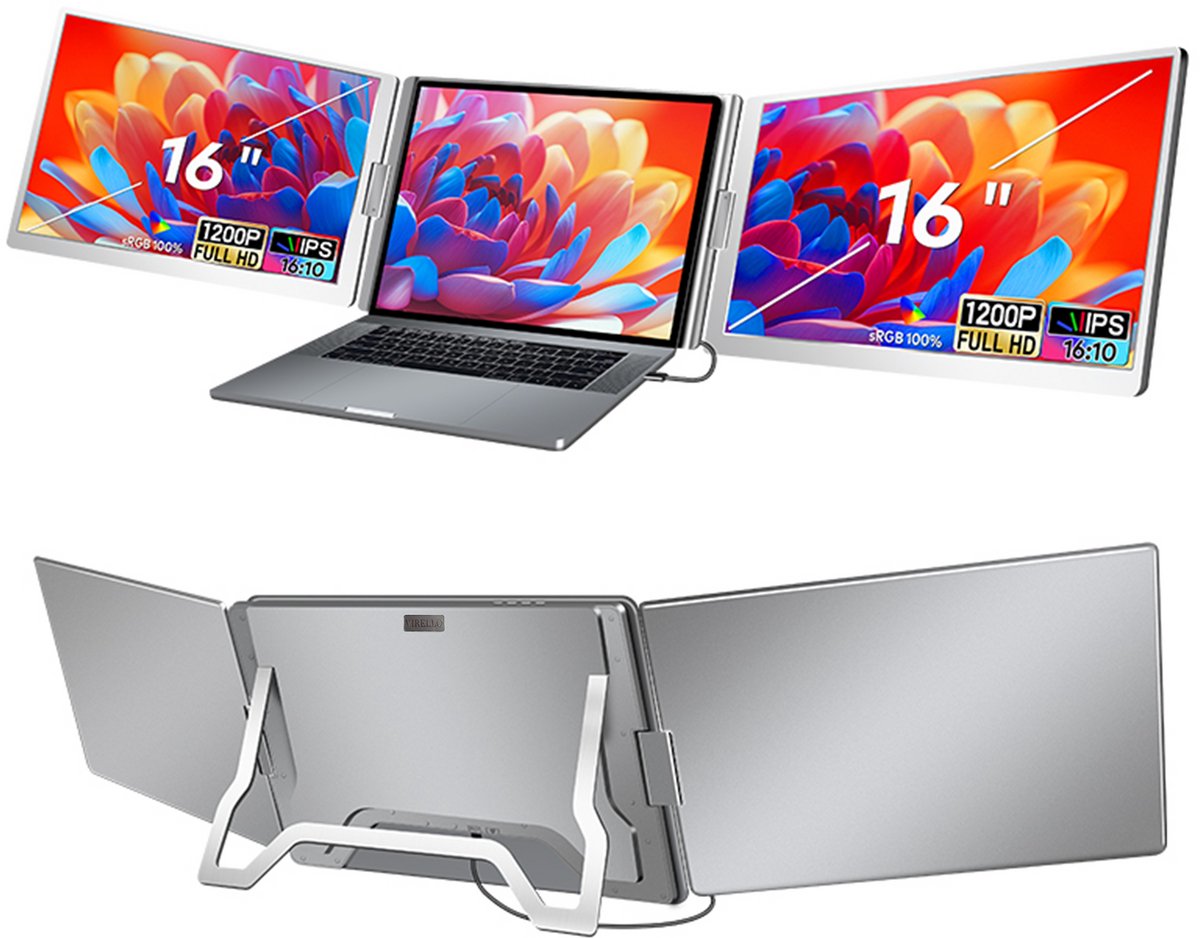 Virello® OneCable 16’’ - Portable Monitor - Inclusief Beschermhoes - Draagbaar Beeldscherm - Draagbare Monitor - Full HD - IPS - Grijs