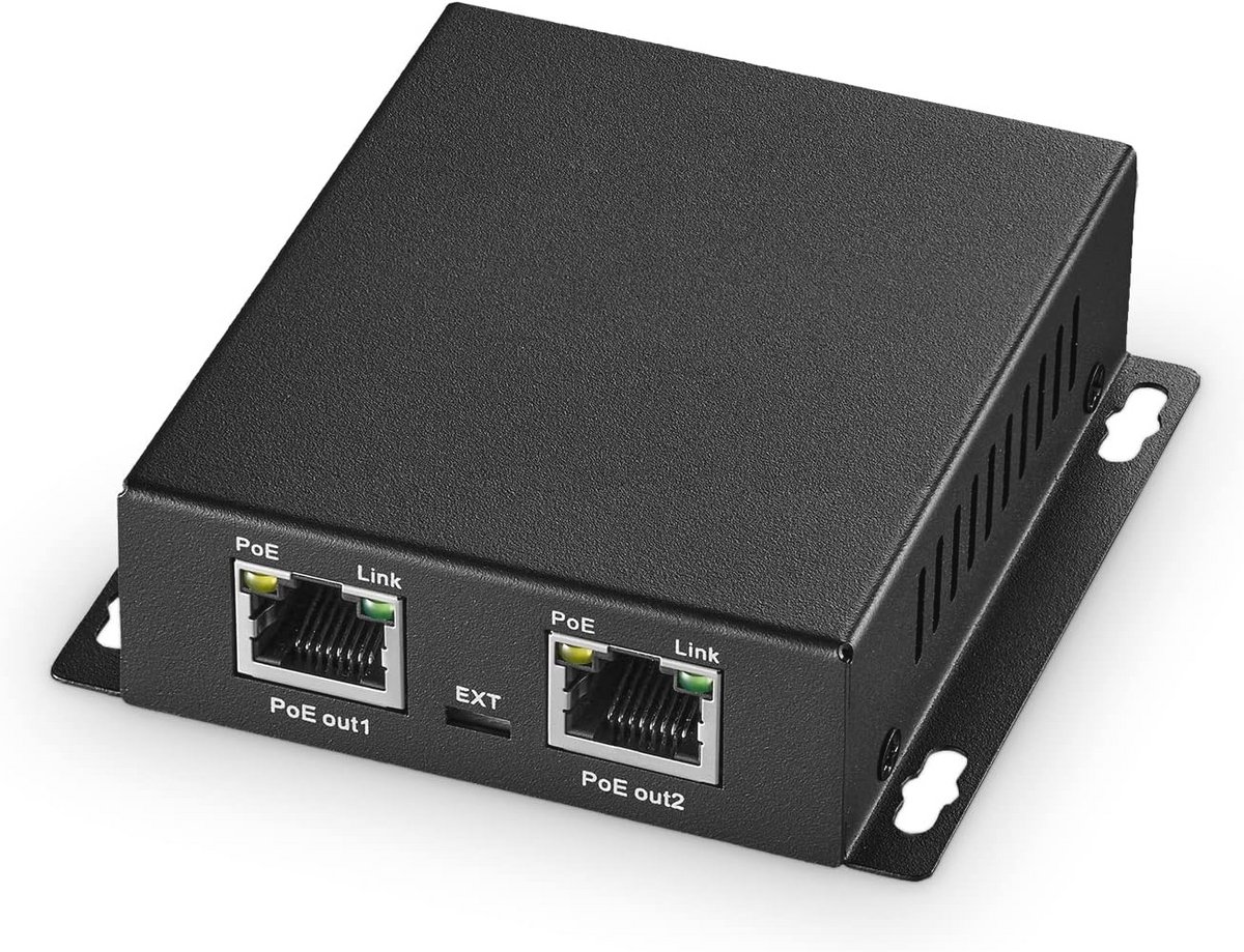 Gigabit PoE Extender Passthrough Switch - 1 PoE in 2 PoE Out, Tot 90W Power, Metalen Muur Mount, Netwerk Extender