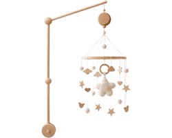 Houten Baby Mobiel Set – Muziekdoos, Wandhouder & houten ring – Natuurlijke Babykamer Decoratie – Boxmobiel – Muziekmobielen