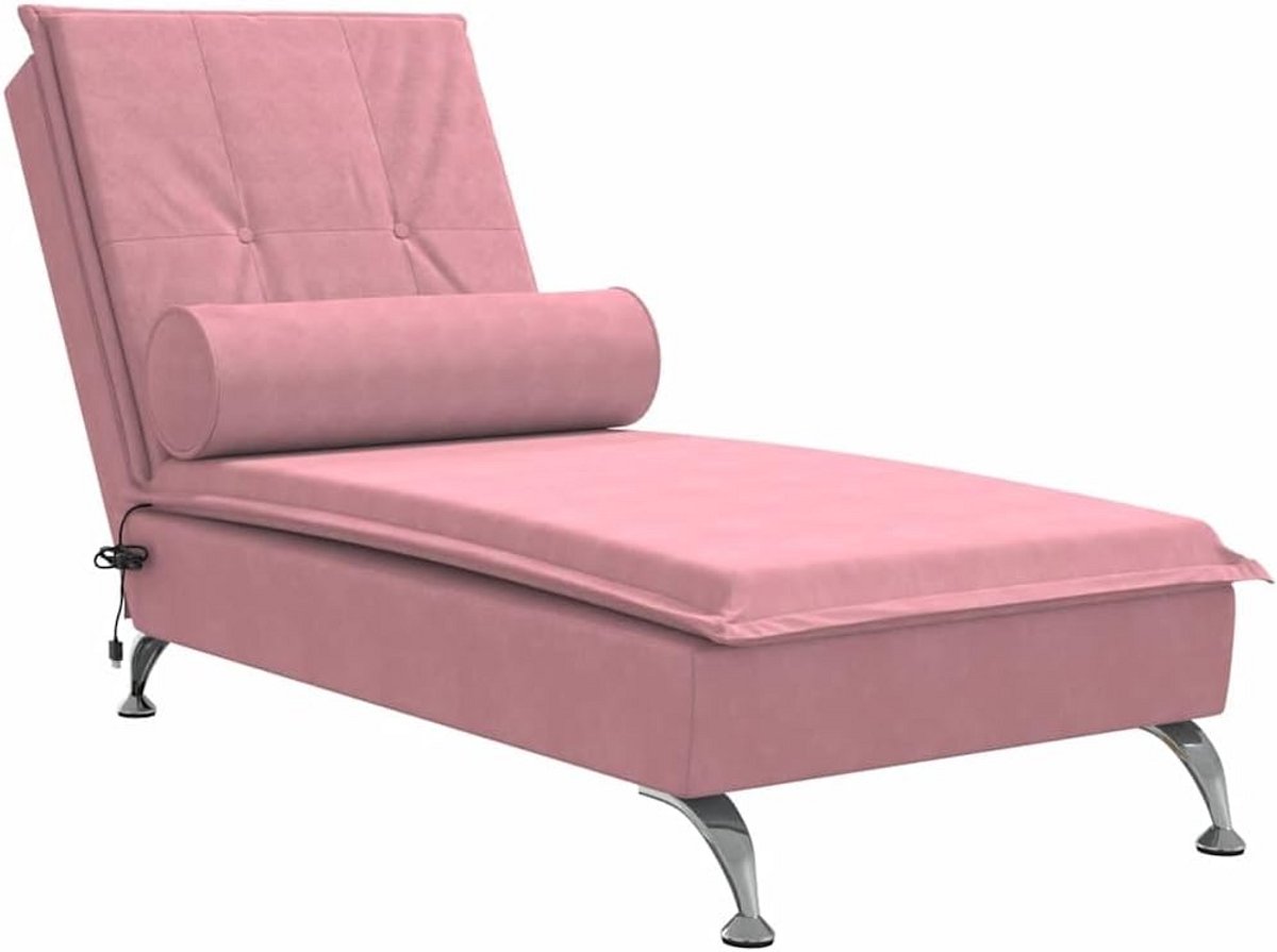 Luxe Massage Chaise Longue in Zacht Roze Fluweel met Vibrerende Nekrol
