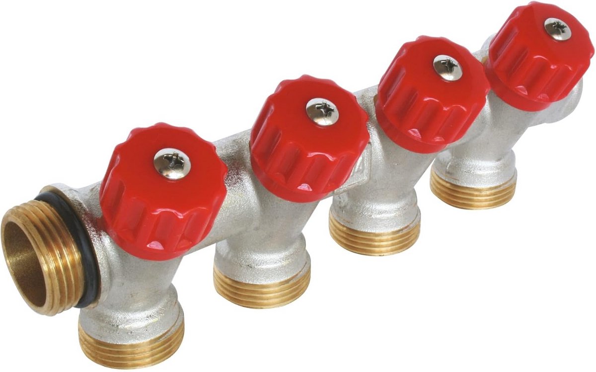 4-Weg Verdeelstuk Met Kleppen 3/4" Hartafstand 40mm Voor Sanitair en Verwarming