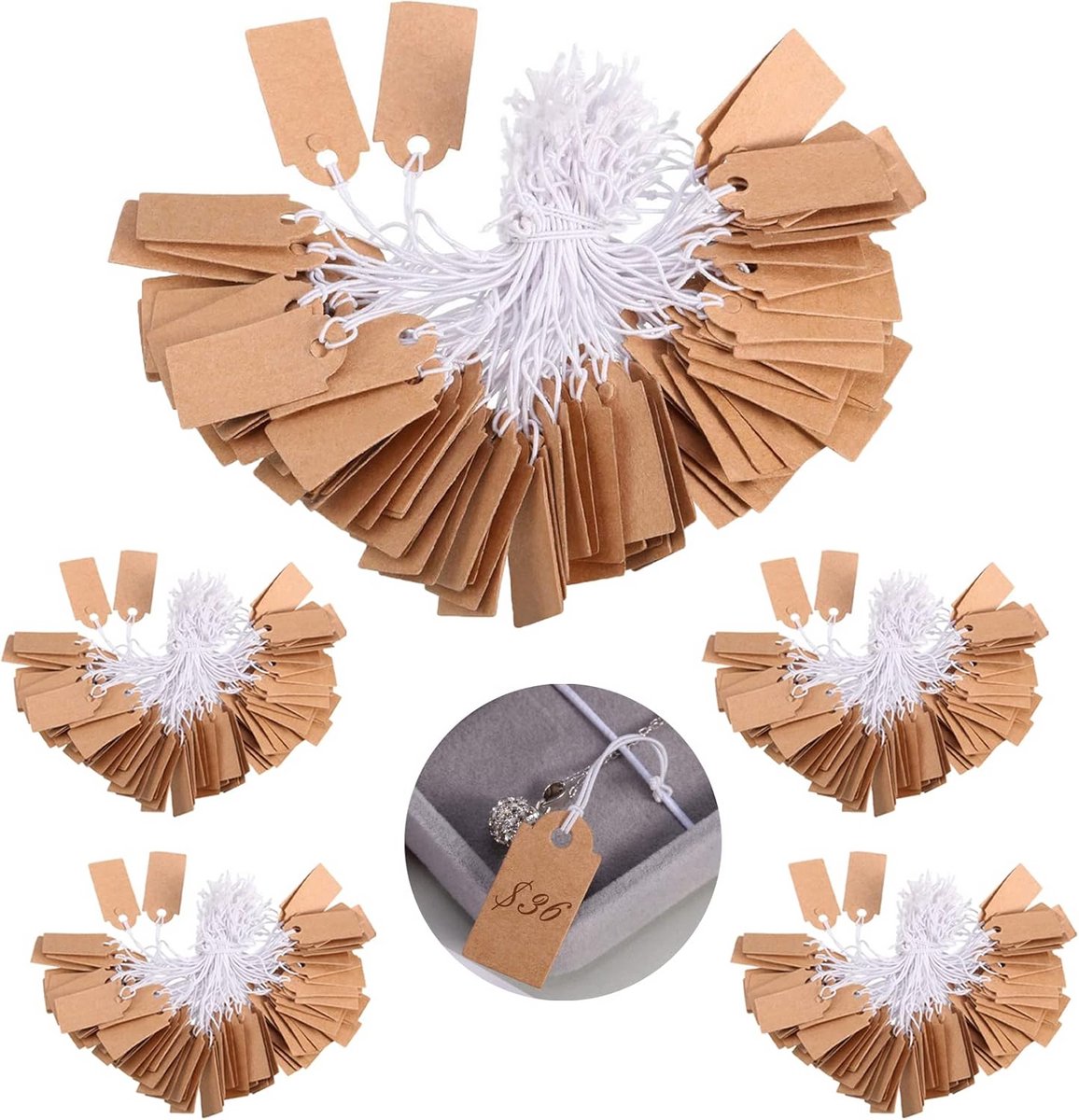 500 stuks Kraftprijskaartjes met Koord - Etiketten voor Geschenken, Bruiloften, Kleding en Ambacht