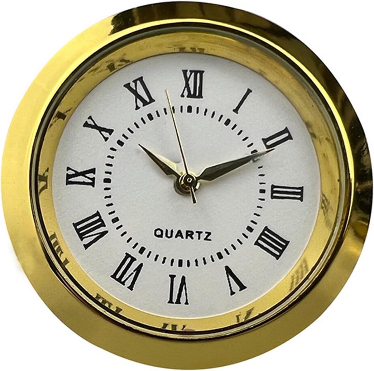 Miniatuur Kwartsklok Insert met Witte Wijzerplaat en Gouden Trim - 36 mm
