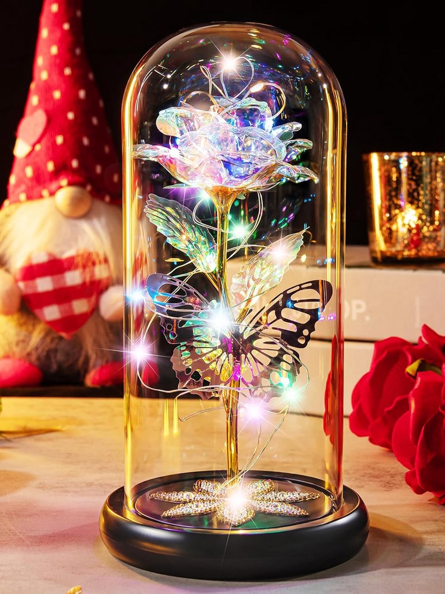 Eternity Rose in Glass Dome met Licht - Perfect Valentijnsdag Cadeau voor Vrouwen