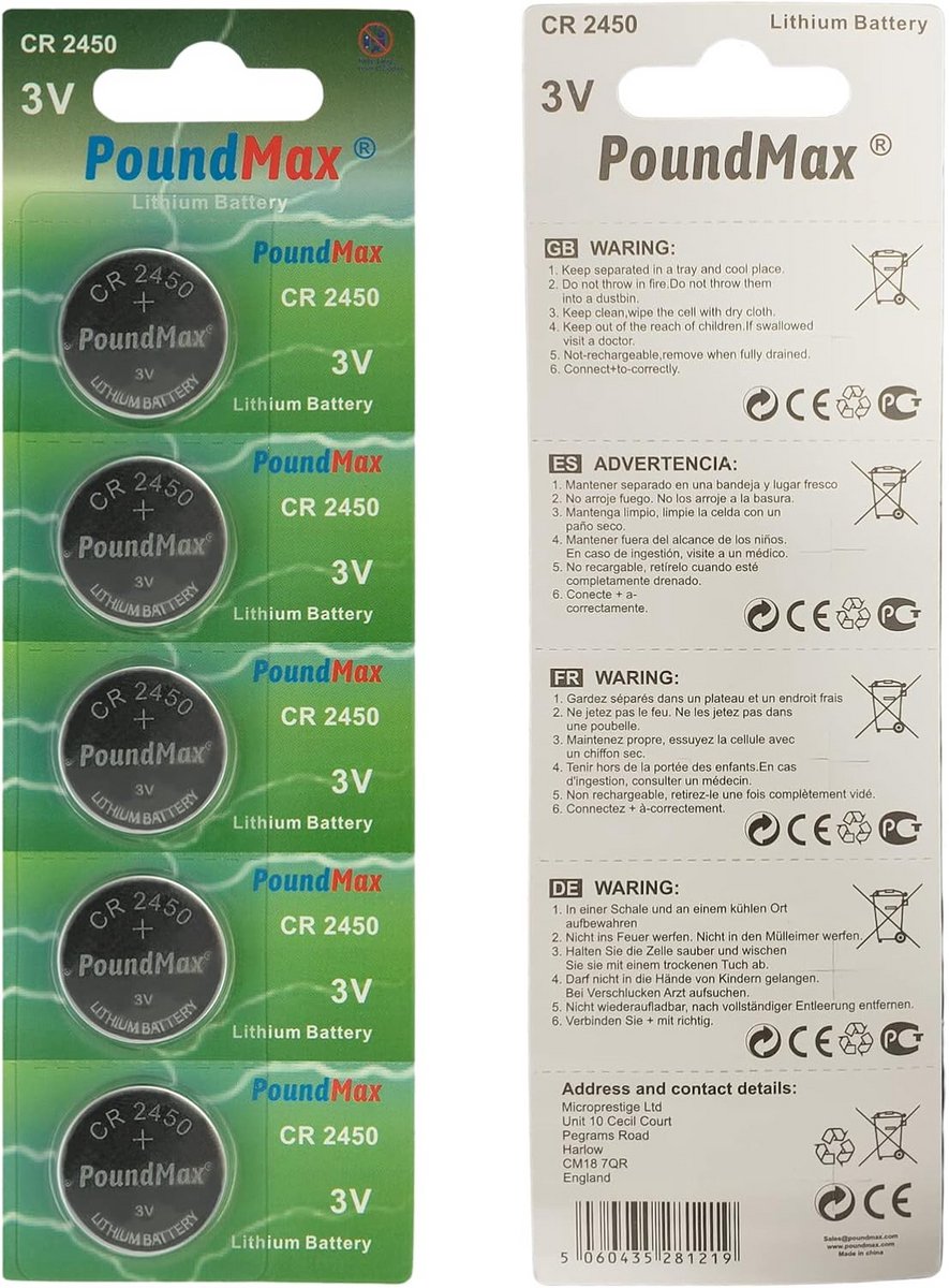 5 x 2450 CR2450 DL2450 3V Lithium Knoopcelbatterijen