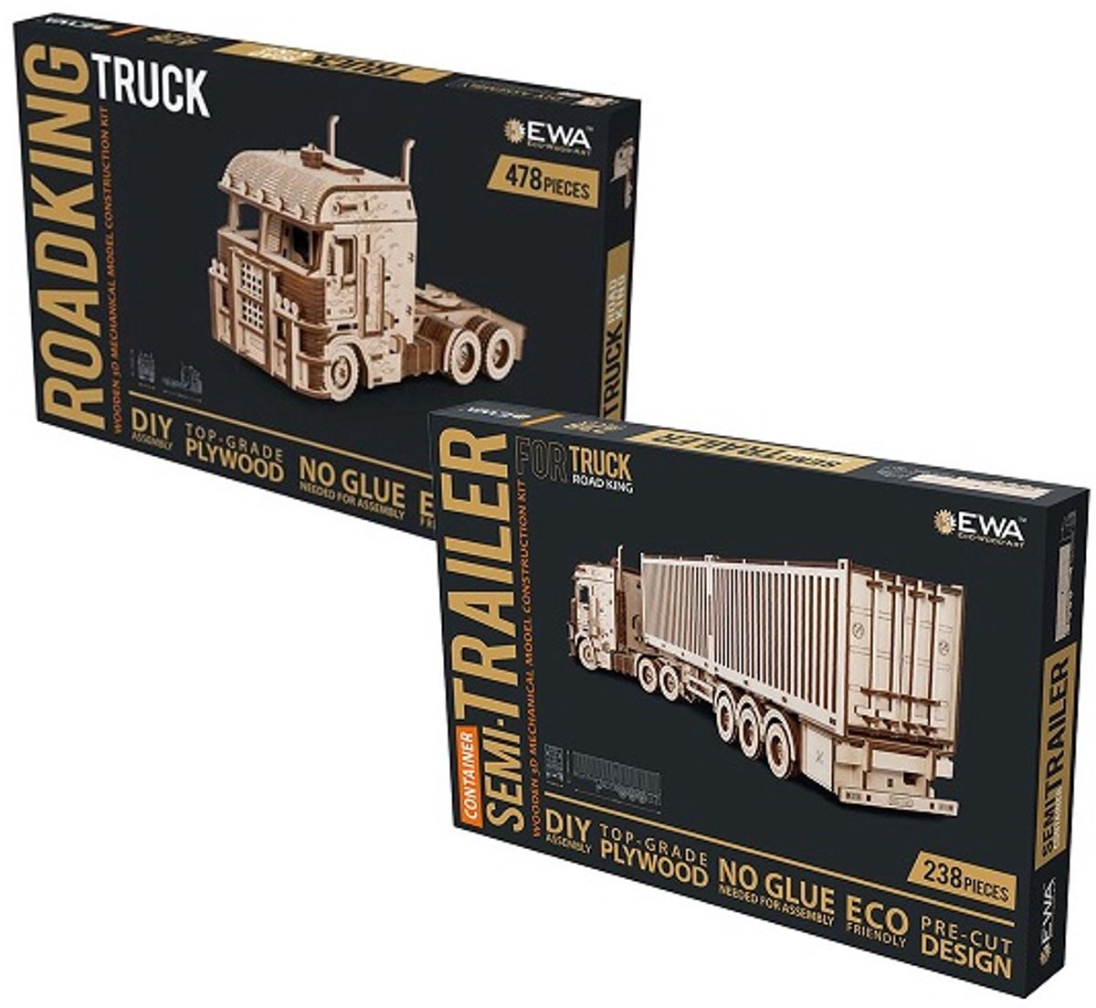 Houten Truck met Aanhanger rechthoekige Container-Semitrailer 3D Modelbouw