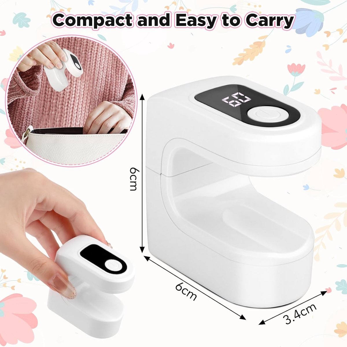 Mini UV LED Nagellamp - Oplaadbaar - 3 LED Lampen - Wit - 300 mAh Gelnagels Droger - Draagbare Nagellamp - UV Lamp voor Nagels - Nagellak Droger - Timer 60/120s - Nail Art Accessoires - USB Oplaadbaar - Reisformaat — cadeau in Verzorging - foto 5