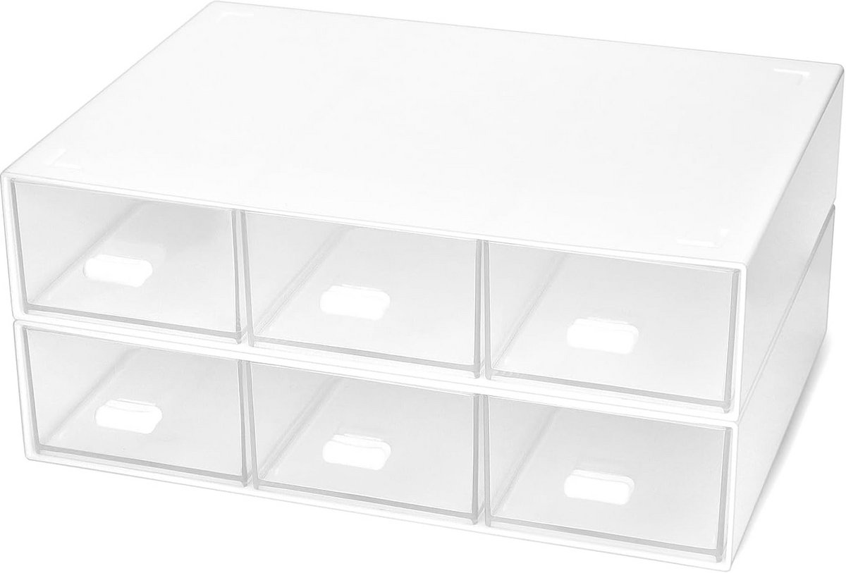 Organisatorbureau, ladekast met 3 laden, wit, stapelbaar, ABS-materiaal