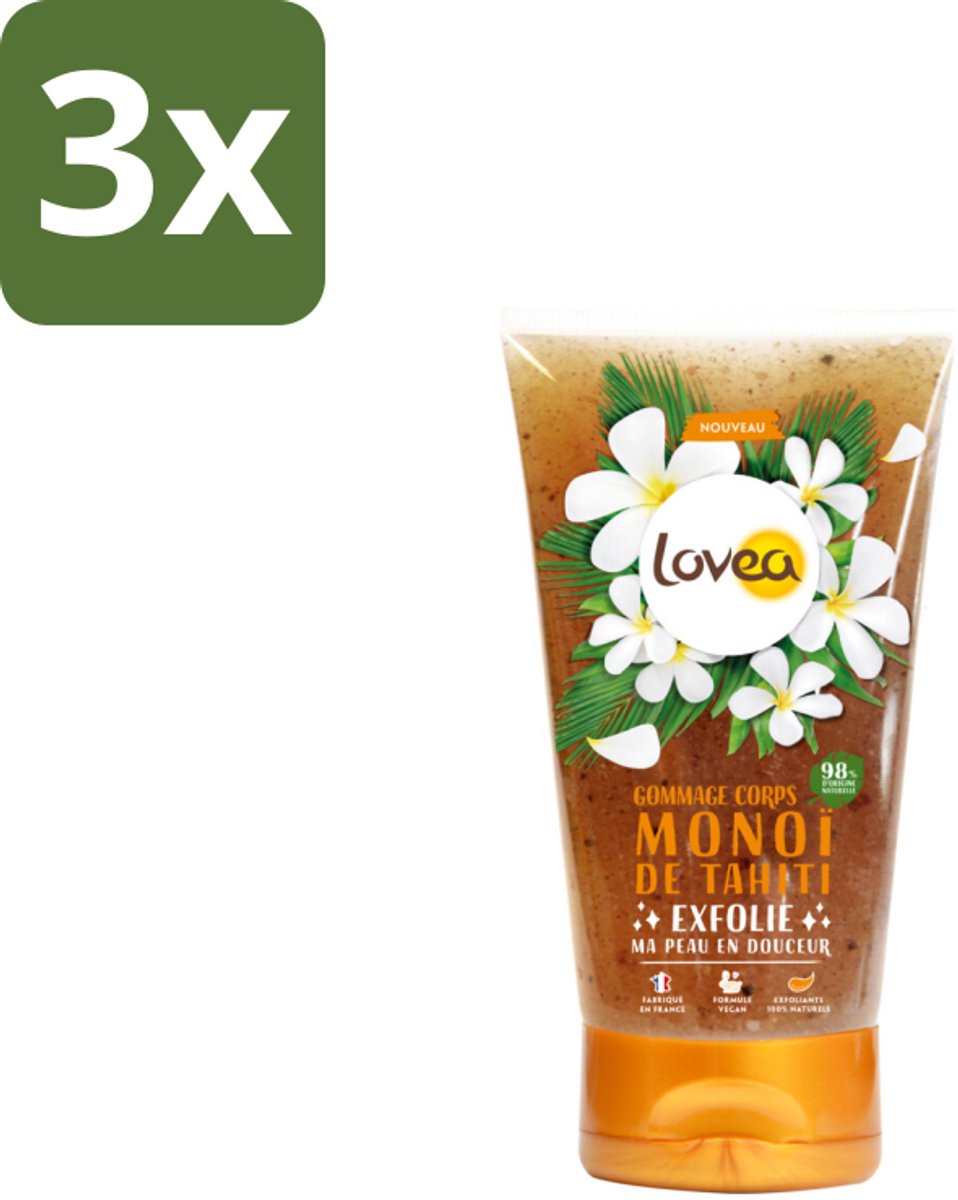3 x Lovea – Body Scrub – Tahiti Monoï – Verzorgend – 150 ml - Koffiezetapparaat