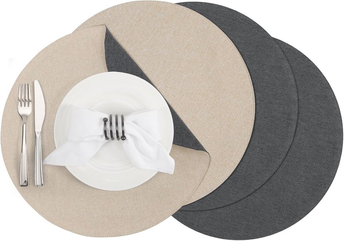 Ronde Gevlochten Placemats - Set van 4 - Wasbaar en Hittebestendig - Antislip (Diameter: 38 cm)