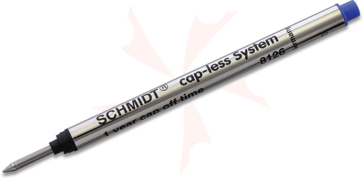 Penvulling - Rollerball - Flow - Blauw - Schmidt - 1 Stuks - Los Verpakt - 8127 - Copless System - Refill - RVS Punt - Blue - Blau - 98mm