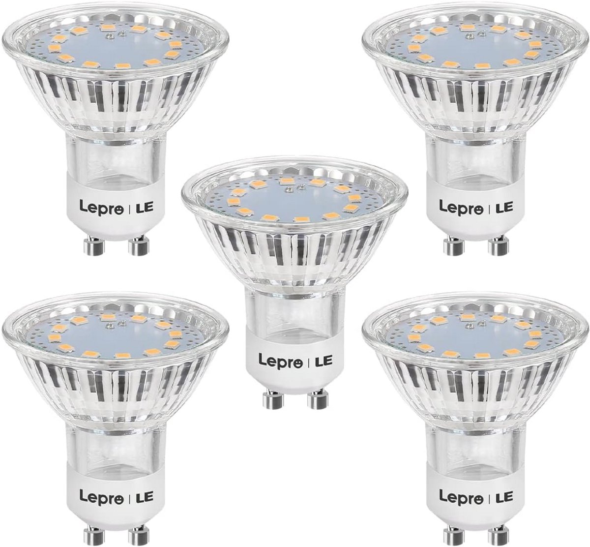 GU10 LED-lampen, 3W, 250 lumen, 2700 Kelvin warmwit, Set van 5