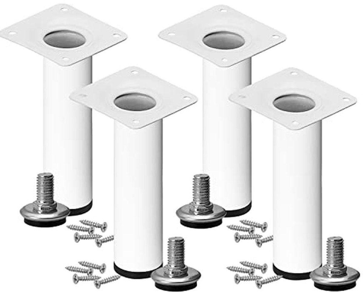 Verstelbare meubelpoten set van 4, stalen tafelpoten, rond, wit, hoogte 8 cm