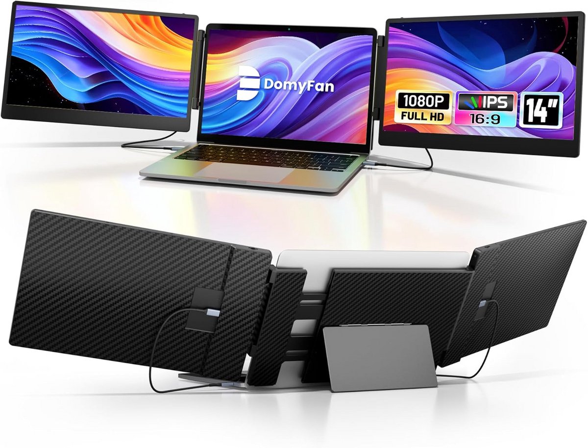 14 Inch FHD 1080P IPS Drievoudige Draagbare Laptop Monitor - Plug and Play, Compatibel met Windows, Mac, Android, Chrome, Switch, PS5