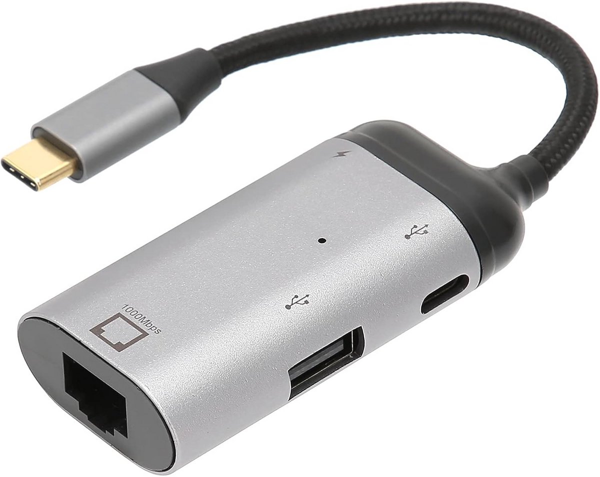 USB-C naar Gigabit Ethernet Adapter met 65W PD, USB 2.0 en Type-C Hub