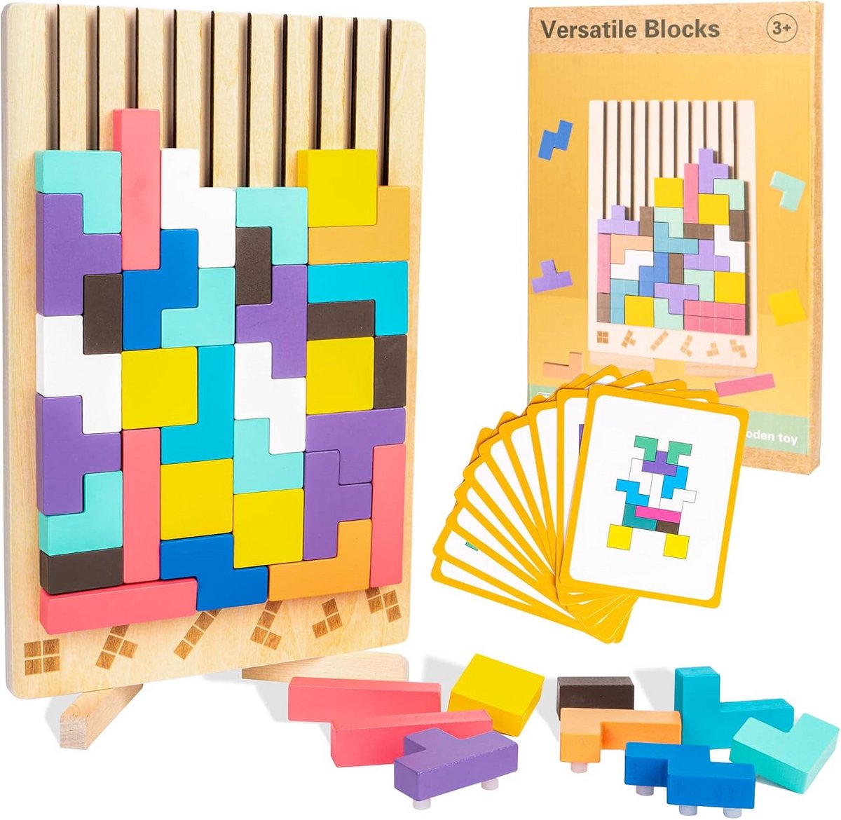 Houten Geometrische Puzzel Set met Tetris Vormen Educatief Speelgoed voor Kinderen