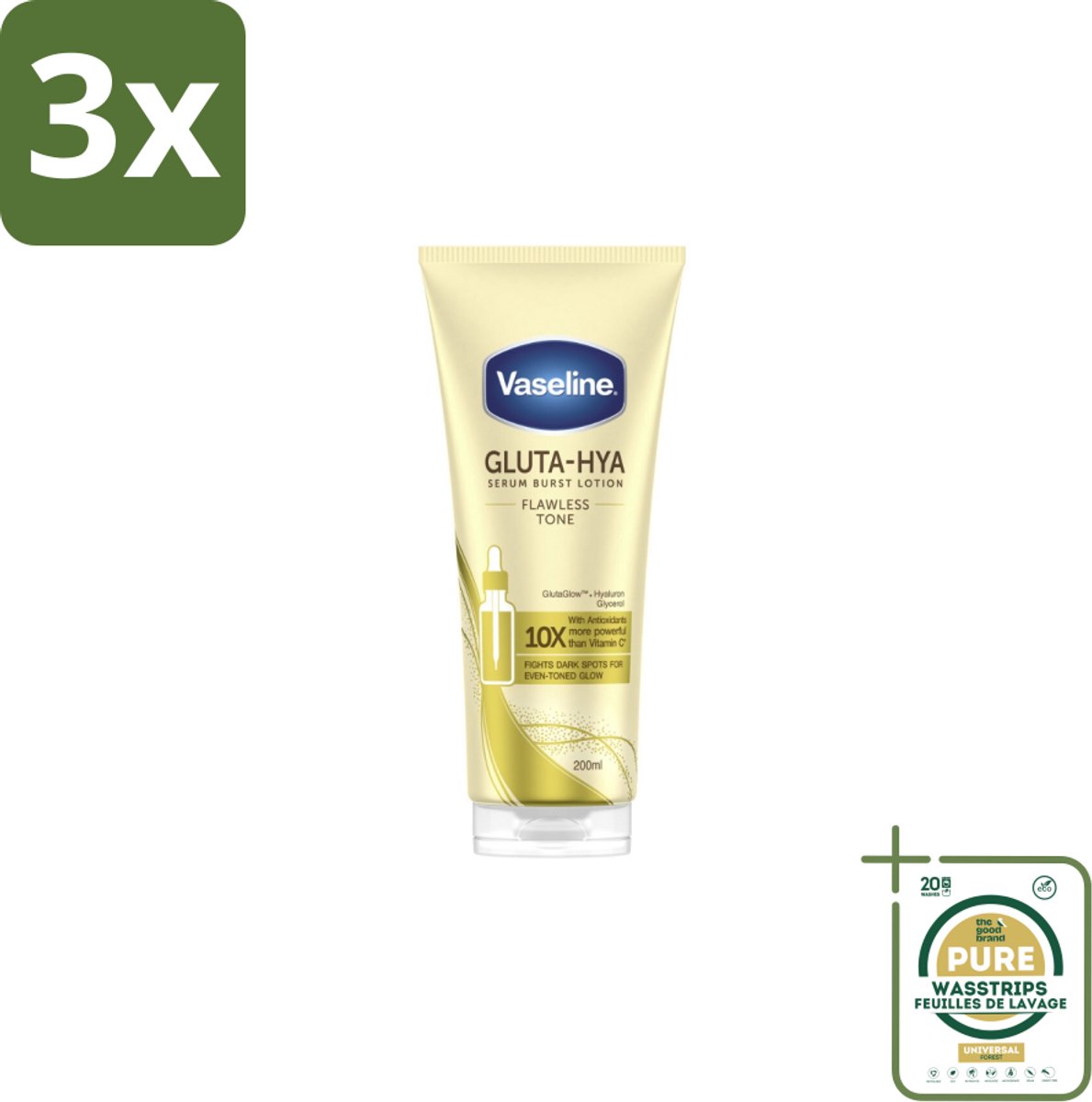 3 x Vaseline – Gluta-Hya Serum – Flawless Glow – 200 ml - Grootverpakking - Koffiezetapparaat