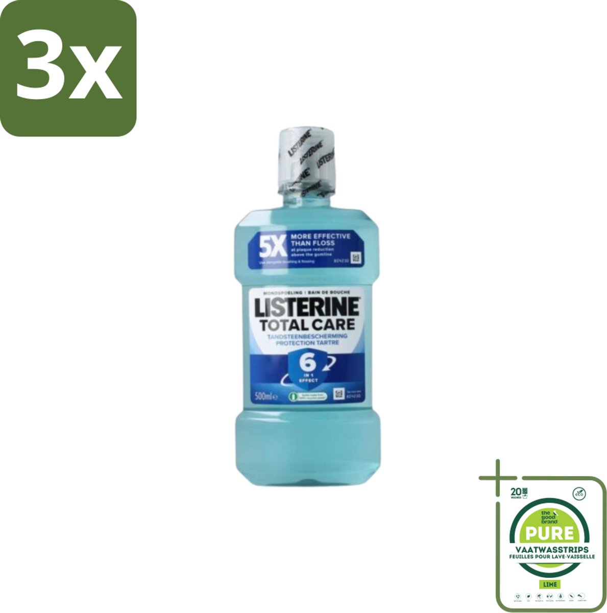3 x Listerine – Mondwater – Total Care – Bescherming tegen tandsteen – 500 ml - Grootverpakking - Mondwater - Tandsteen - Tandenpoetsen - Mondhygiëne - Tandplak