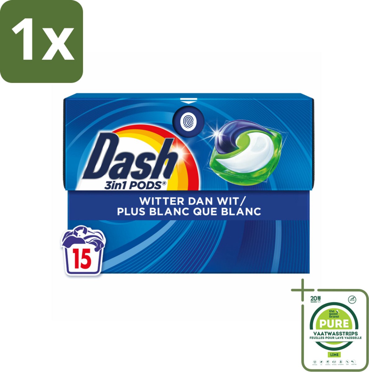 1 x Dash – Wasmiddelcapsules – 3in1 Pods Original – 15 capsules - Wasmiddel - Witte Was - Vlekken Verwijderen - Frisse Was - Koud Water Was