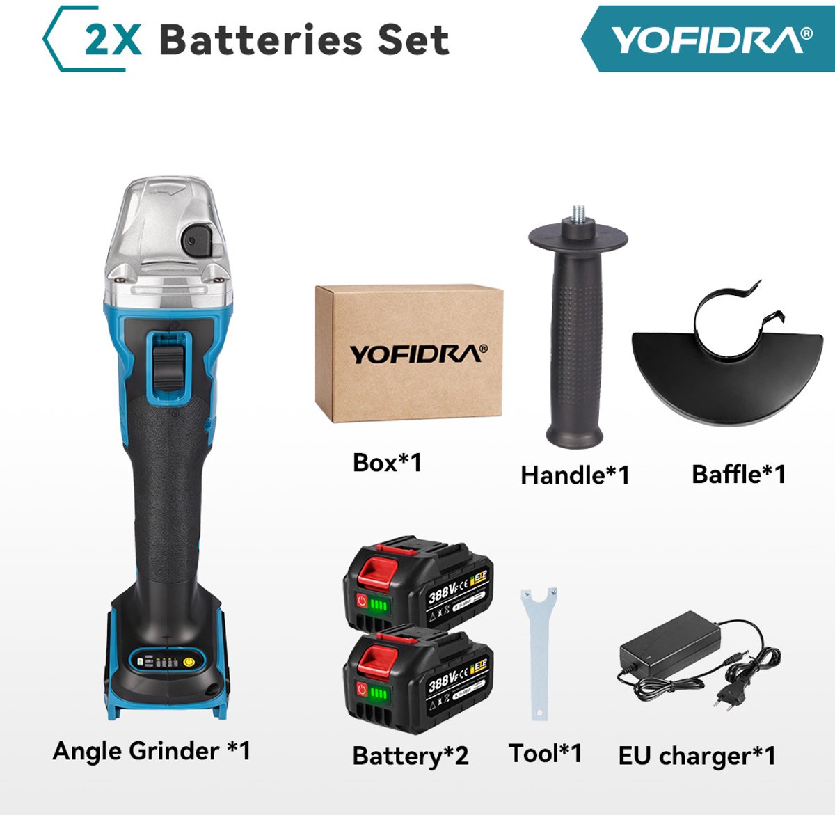 Yofidra Haakse slijper - Ø125MM Draadloze Slijptol - Elektrische Slijpmachine - Borstelloze Motor - met 2x Accu - 8500 tpm - voor snijden, slijpen en polijsten – foto 4