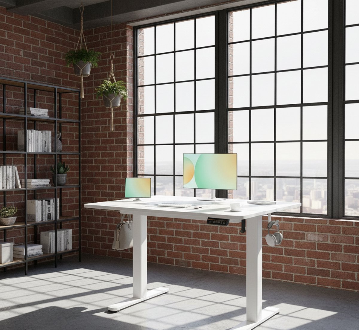 Elektrisch Zit Sta Bureau 100x60 cm – In Hoogte Verstelbaar 72-118 cm – Stil & Ergonomisch – Met Geheugenfunctie, Kabelbeheer & Stabiel Stalen Frame – Wit – House&Garden