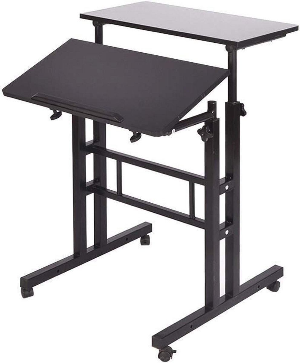 Verstelbare Stand Up Bureautafel voor Thuiswerken - 60x30cm, Hoogte 70-115cm, Zwart